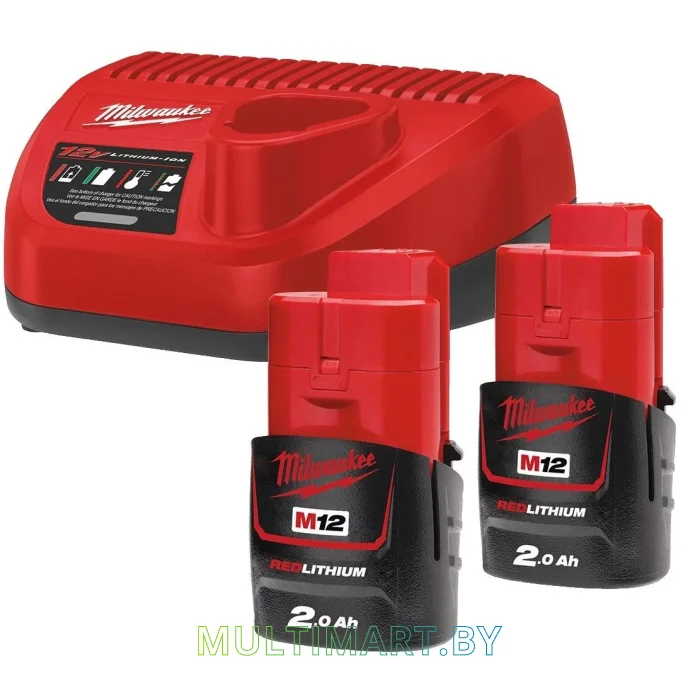Аккумулятор с зарядным устройством Milwaukee M12 NRG-202 (2x12В/2 Ач + 12В)